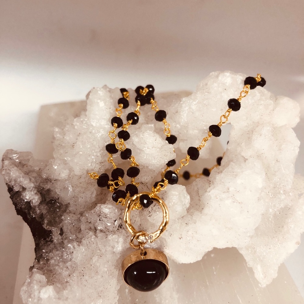 Onyx  Rondelle Rosary Beads Chain  Onxy Gem Bead.